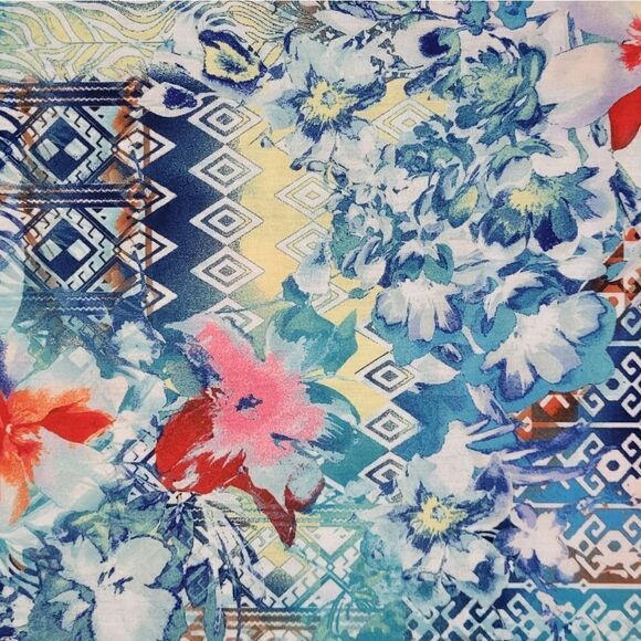 Chicos Women's Aqua Vine Print V-neck Short Sleeve Top - Picture 9 of 13